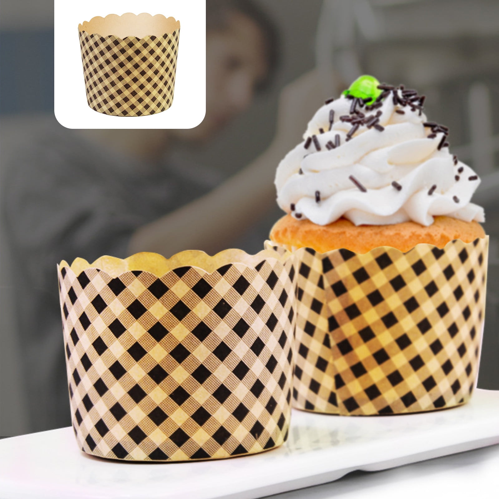 100Pcs Baking Cups, Muffin Cups Thick Cake Paper Cups Bread Paper Cups Lattice Cake Box, Heavy Duty Cupcake Liners, Kraft Paper Cupcakes Greaseproof Wrappers