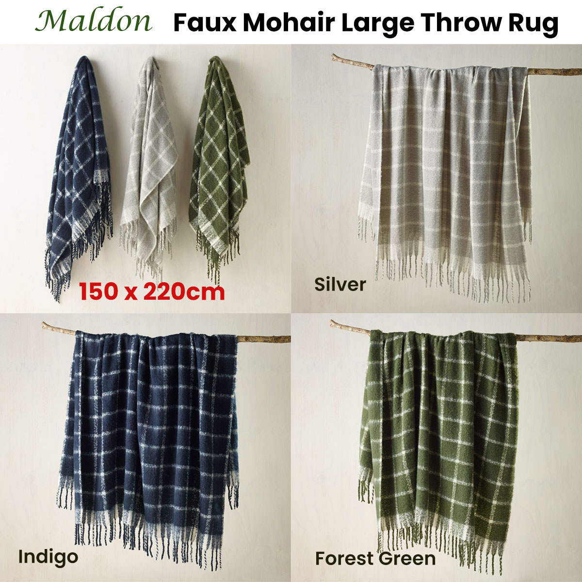 Bianca Maldon Faux Mohair Large Throw Rug 150 x 220 cm Silver โ image 2