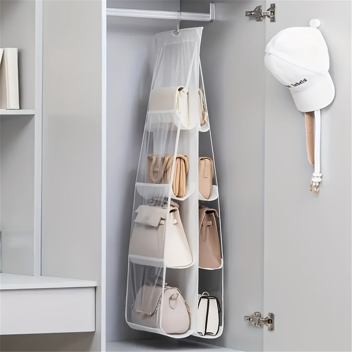 Multi-Layer Handbag Organizer for Closet, 1 Piece, 6/8 Grids, Space Saving for Suitcases and Handbags, Polyester Material — image 4