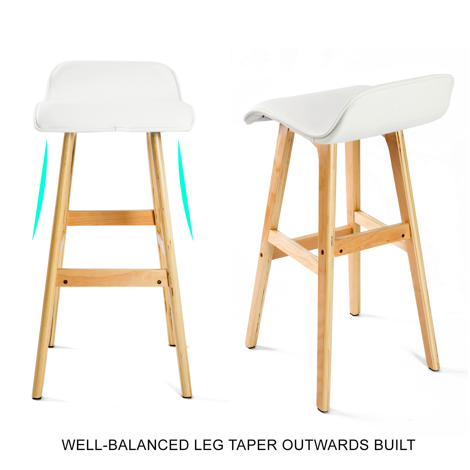 4X Wooden Bar Stool Dining Chair Leather SOPHIA 74cm WHITE โ image 4