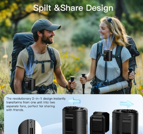 Black Portable Turbo Waist Fan with Digital Display and Dual Air Outlets — image 2