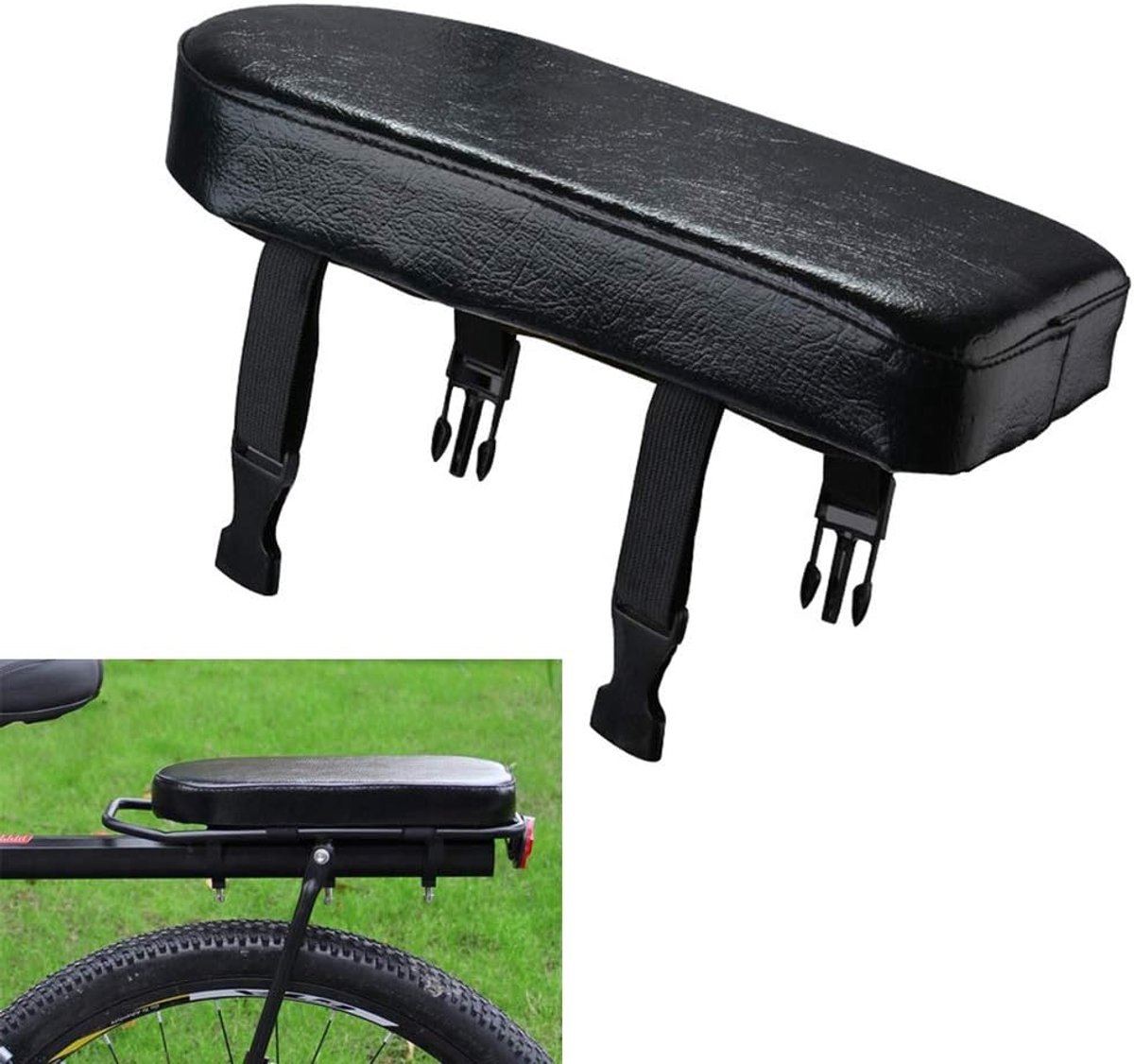 Rear bicycle cushion - with a pair of bicycle pedals - black PU rear saddle - mountain bike back cushion - wide soft cushion - comfortable bicycle cushion — image 5