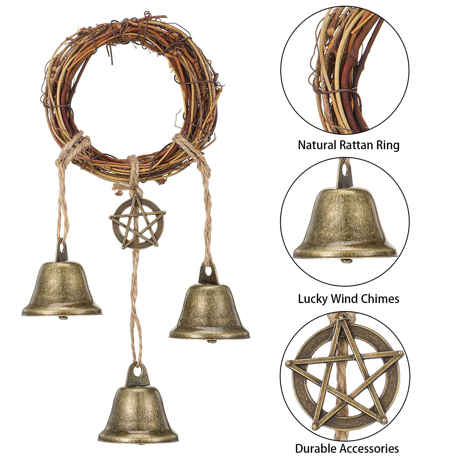 2pc Witch Bells Protection Door Hangers Witch Wind Chimes Wreath Handmade Hanging Witch Bells Wiccan Magic Wind Chimes