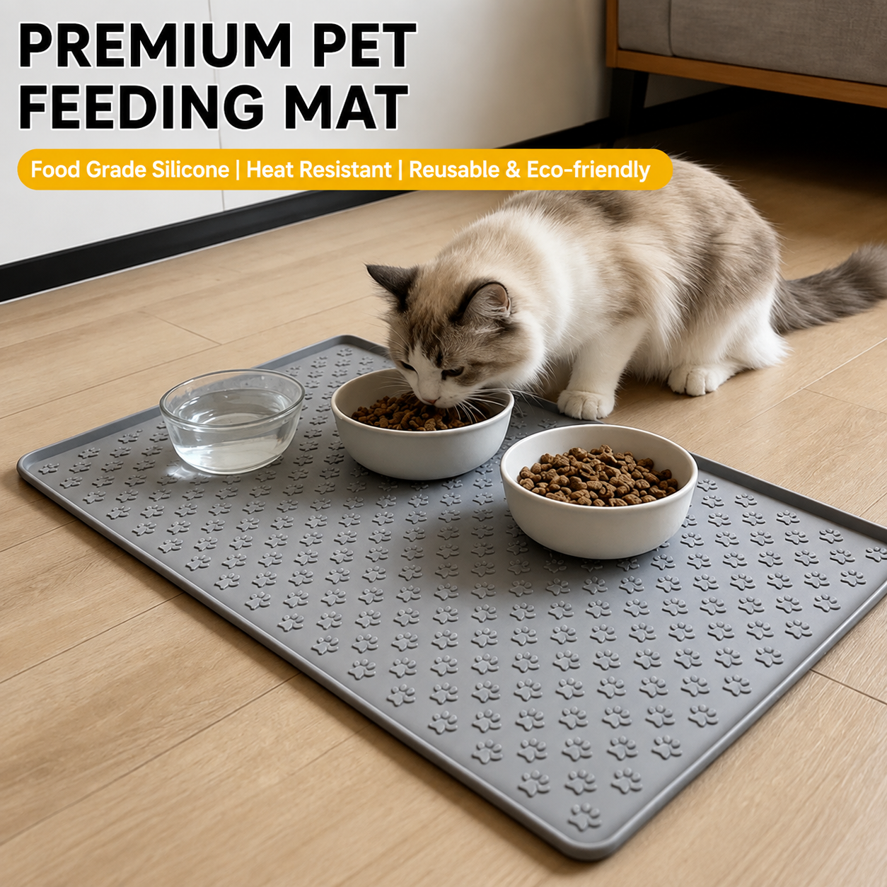 Whimsical Paw Print Silicone Pet Feeding Mat – Waterproof Non-Slip Cat and Dog Food Bowl Tray with Raised Edge, Keeps Floors Dry and Tidy During Mealtime — image 3