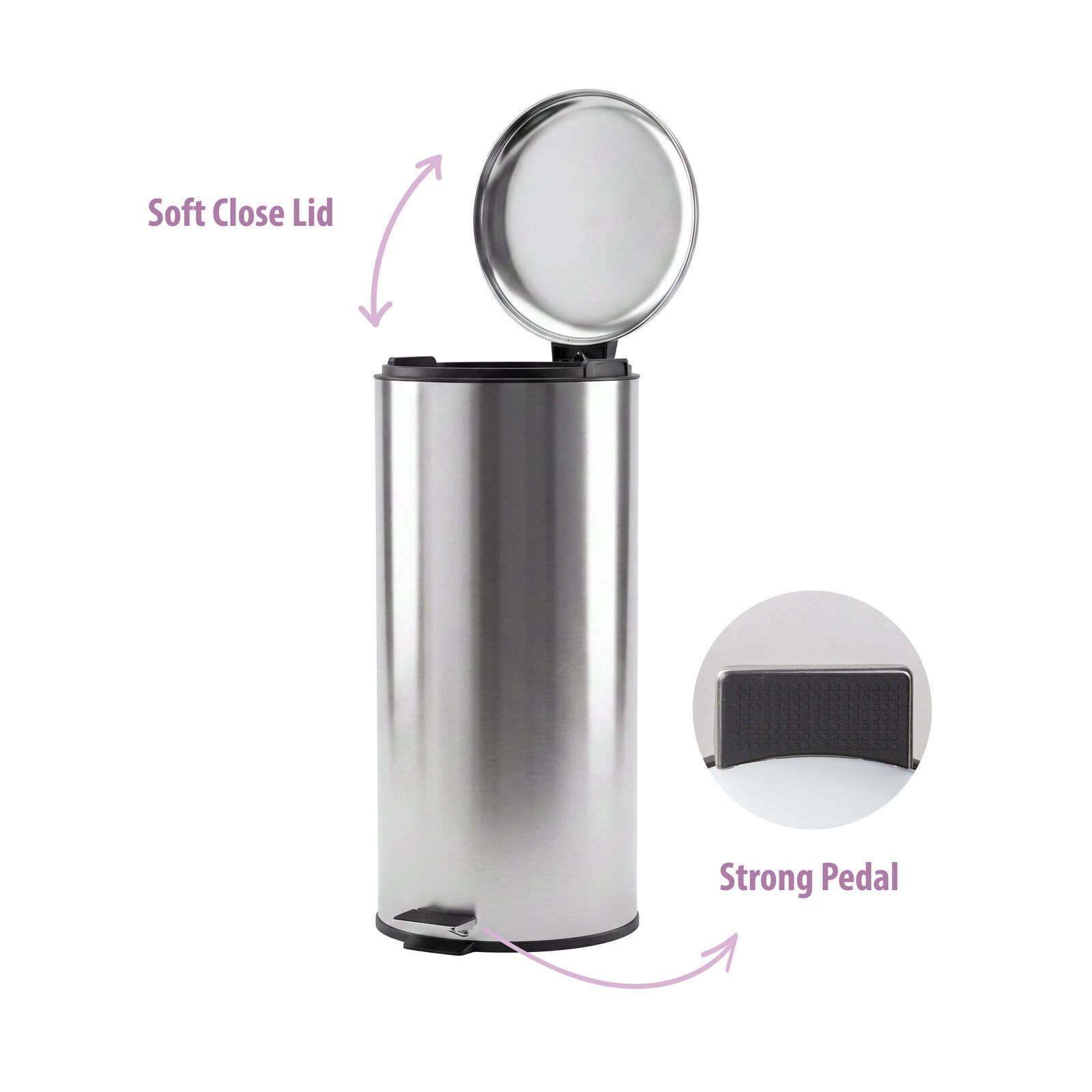 30L Pedal Bin with Stainless Steel and Plastic Construction — image 3