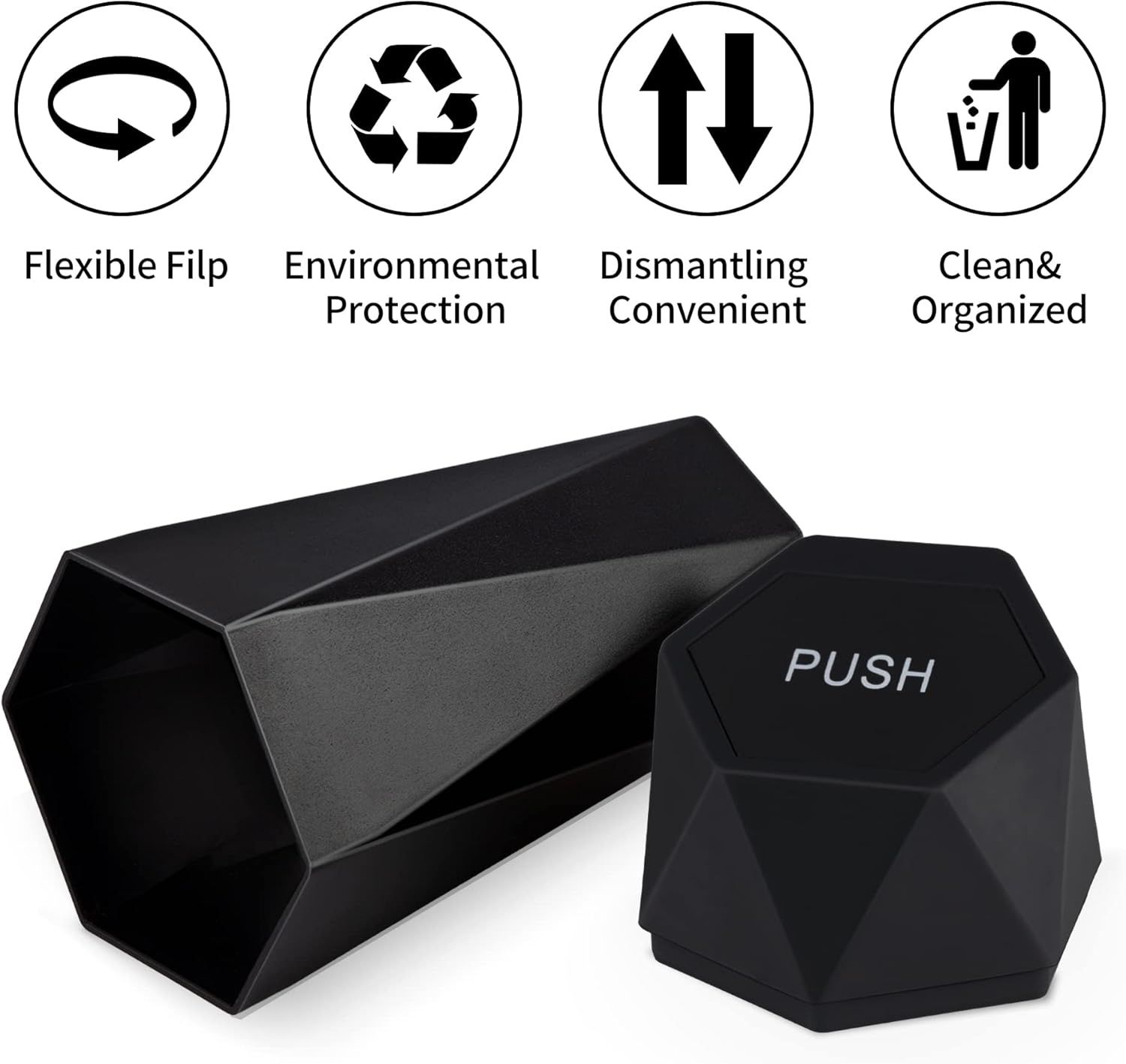 550ML Silver Car Trash Can with Automatic Rebound Lid & Diamond Design - Portable Waste Bin and Odour Proof Storage, Easy to Clean for Office Home Car Center — image 3