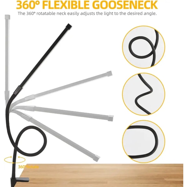 1 pc. Desk Lamps for Home Office, Clamp Lamp Dimmable Gooseneck Lamp Touch Control, Adjustable Desk Lamp for Workbench Tabletop (Black) — image 3
