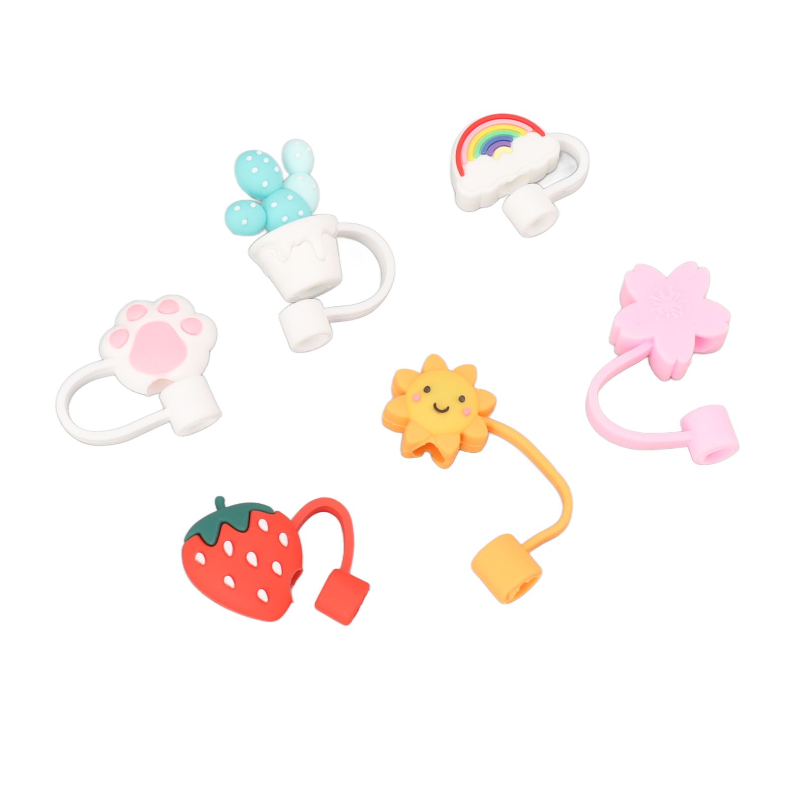 6Pcs Straw Cover Cap Cute Cartoon Reusable Silicone Toppers Drinking Tips Lids Plugs Type B — image 3