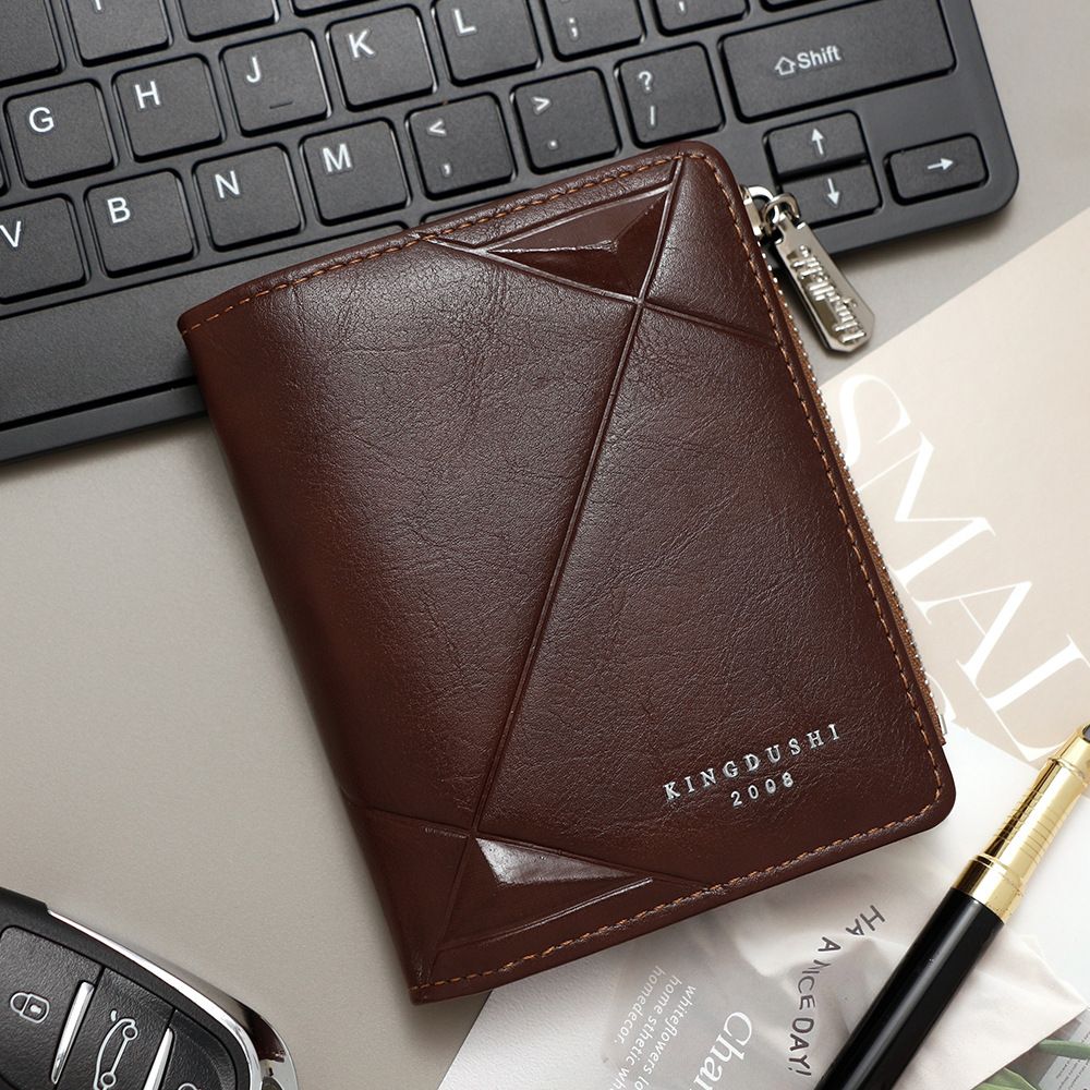 Coffee Mens Diamond Quilted Leather Bifold Wallet - Anti Theft Zippered Coin Purse for Cards Bills Coins and ID Photos, Australian Father's Day Gift