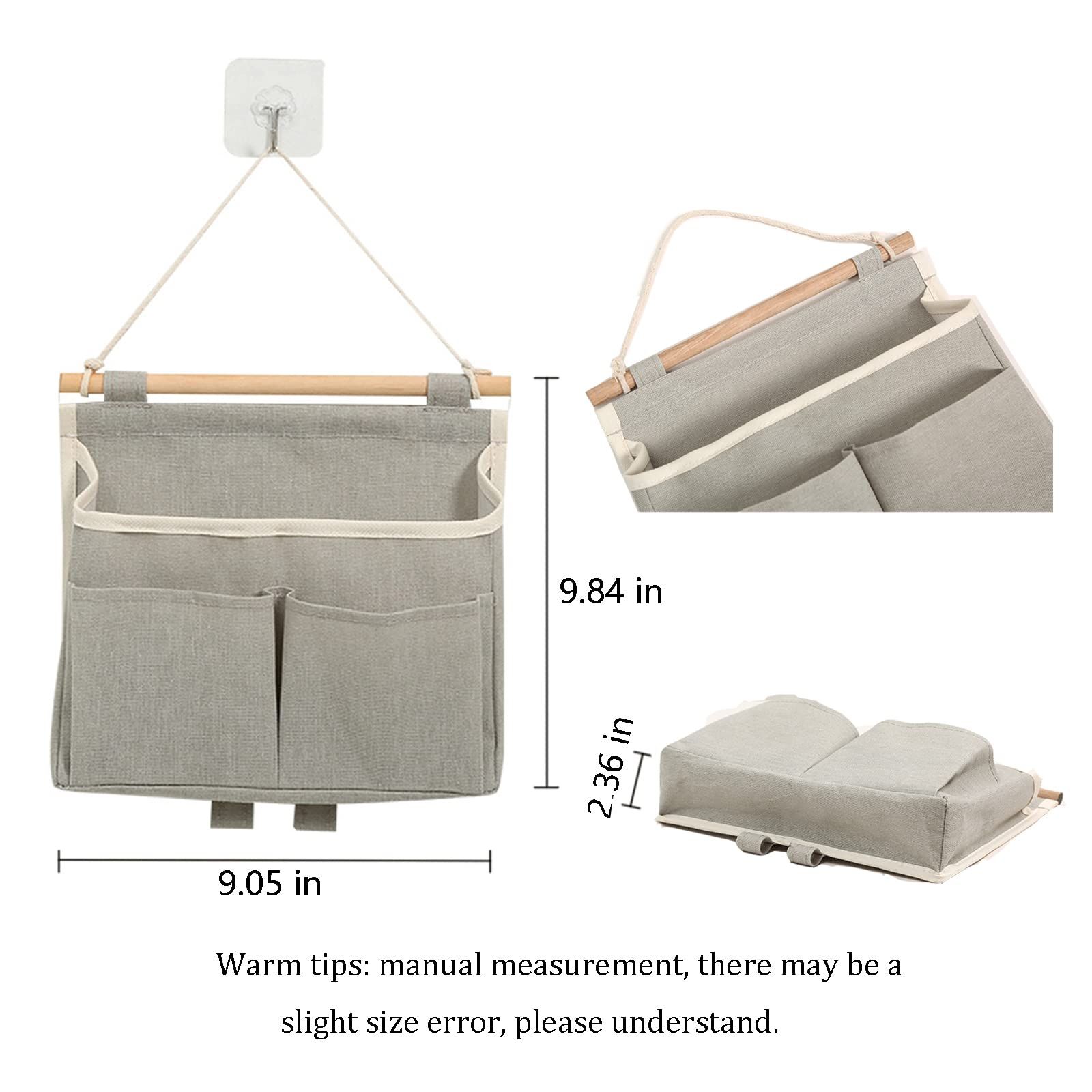 2Pcs Over Door Hanging Storage Bags Wall Mount Hangable Organizer, Waterproof Linen Cotton Fabric Living Room Bedroom Bathroom — image 2