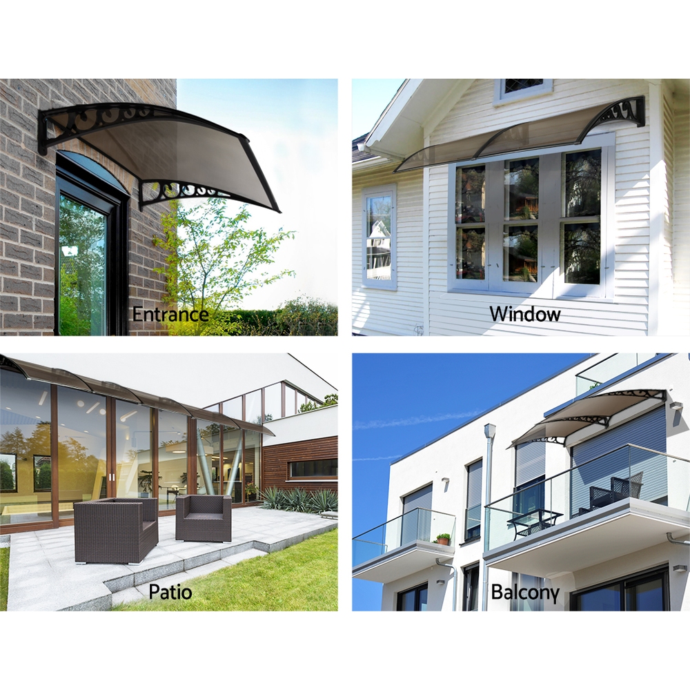 Instahut Window Door Awning 1mx1.2m Brown โ image 4