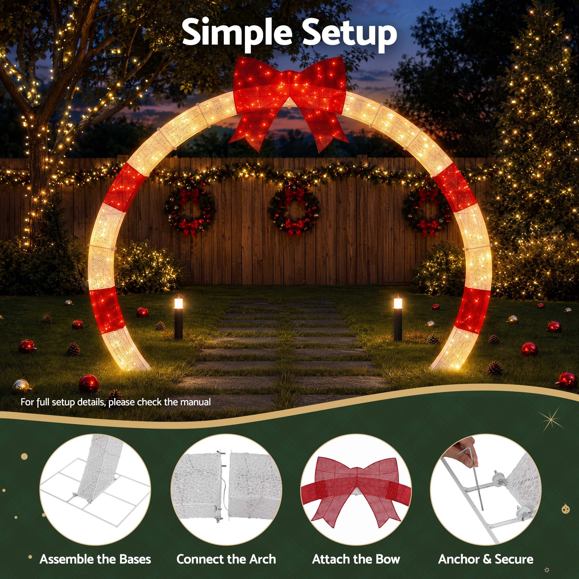 Jingle Jollys 2.5m Christmas Archway Pre-Lit Warm White LED Outdoor Garden Decoration — image 5