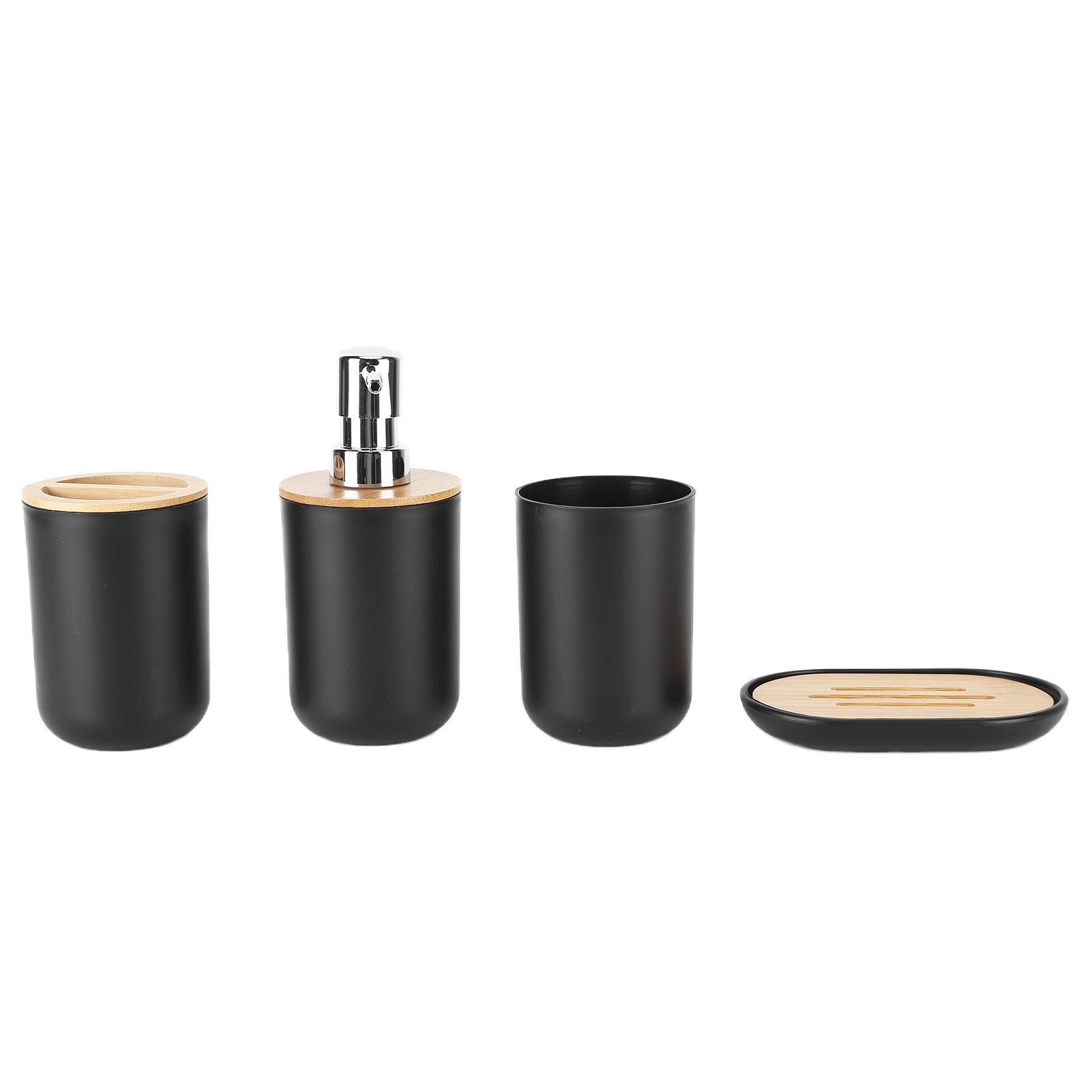4Pcs Bathroom Accessory Set Bamboo Waterproof Durable Gift Toothbrush Cup for Home HotelBlack โ image 3