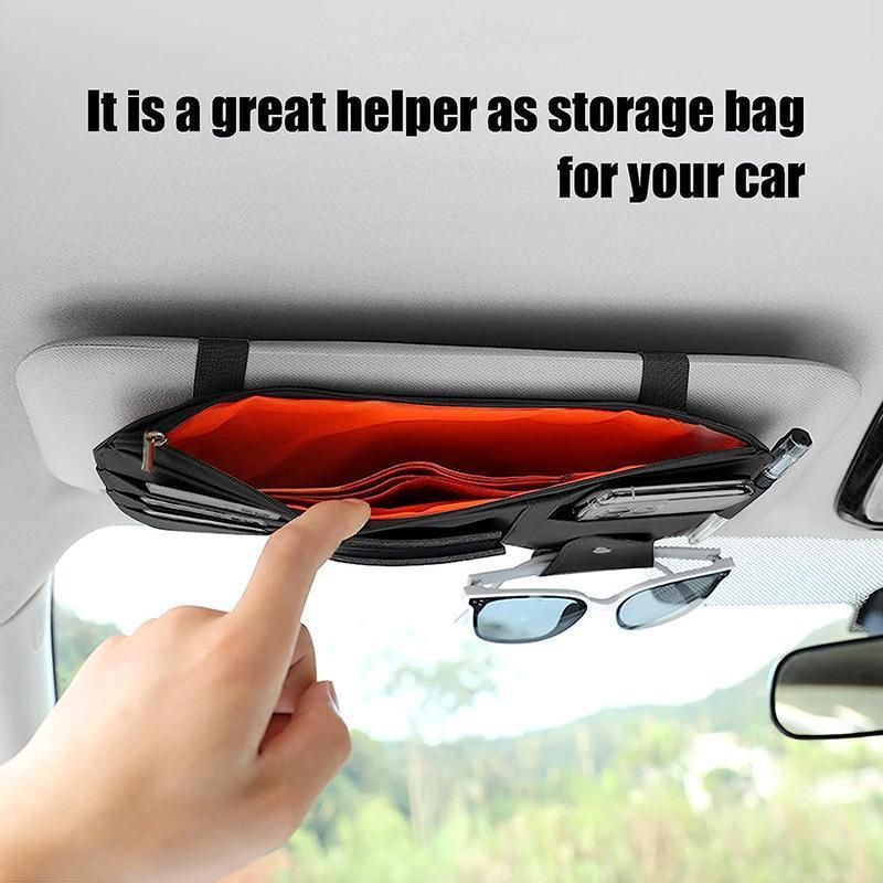 Car Sun Visor Organizer Pocket Card Storage Pouch Holder with Zipper Net Black — image 5