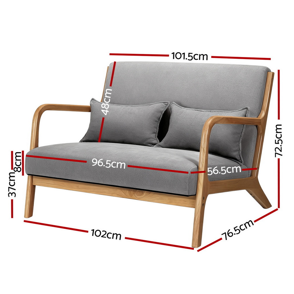Artiss Armchair 2-seater Loveseat Fabric Grey โ image 2