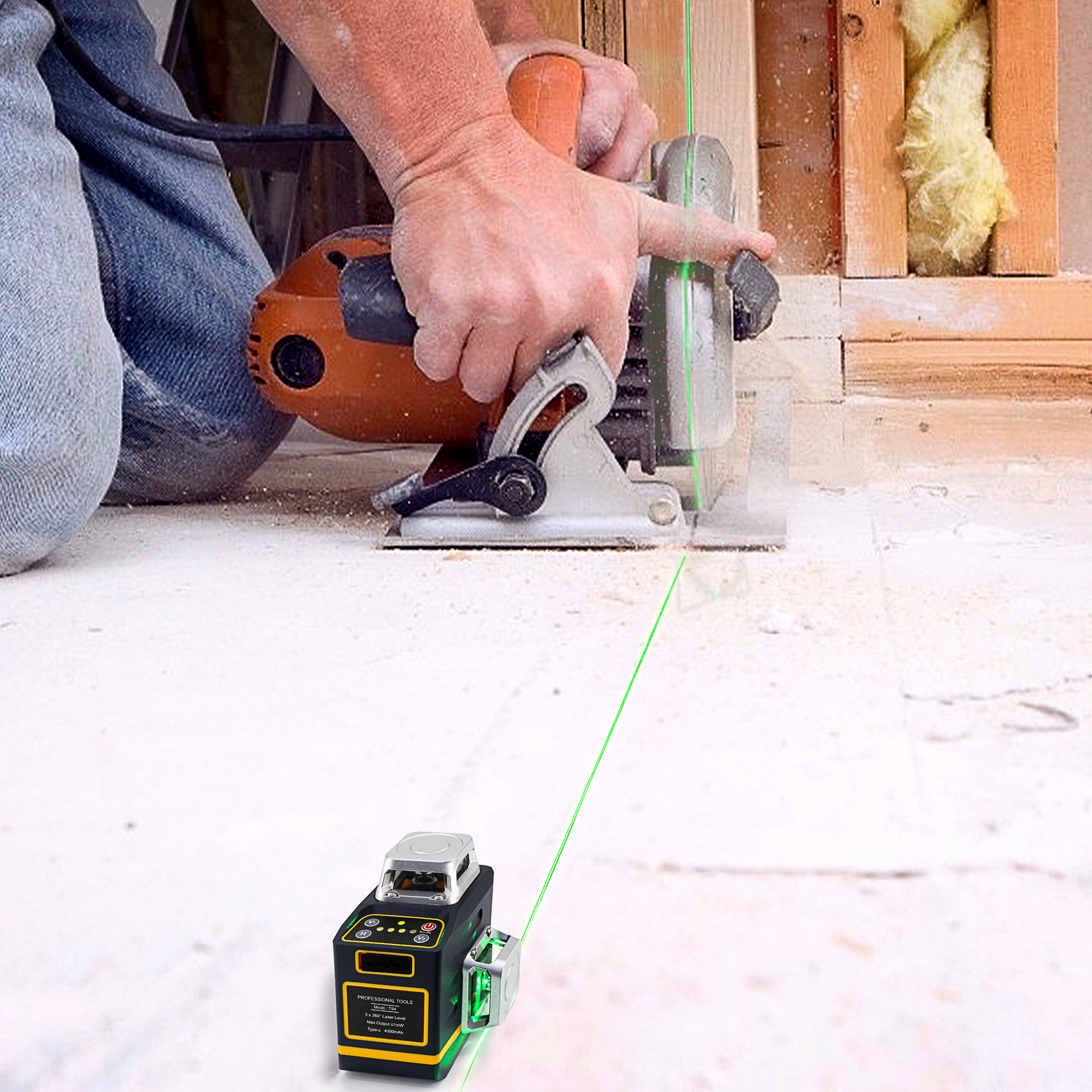 CIGMAN Laser Level Self Leveling 3x360° 3D Green Cross Line for Construction and Picture Hanging, Rechargeable battery, Remote Controller, Magnetic Rotating — image 4
