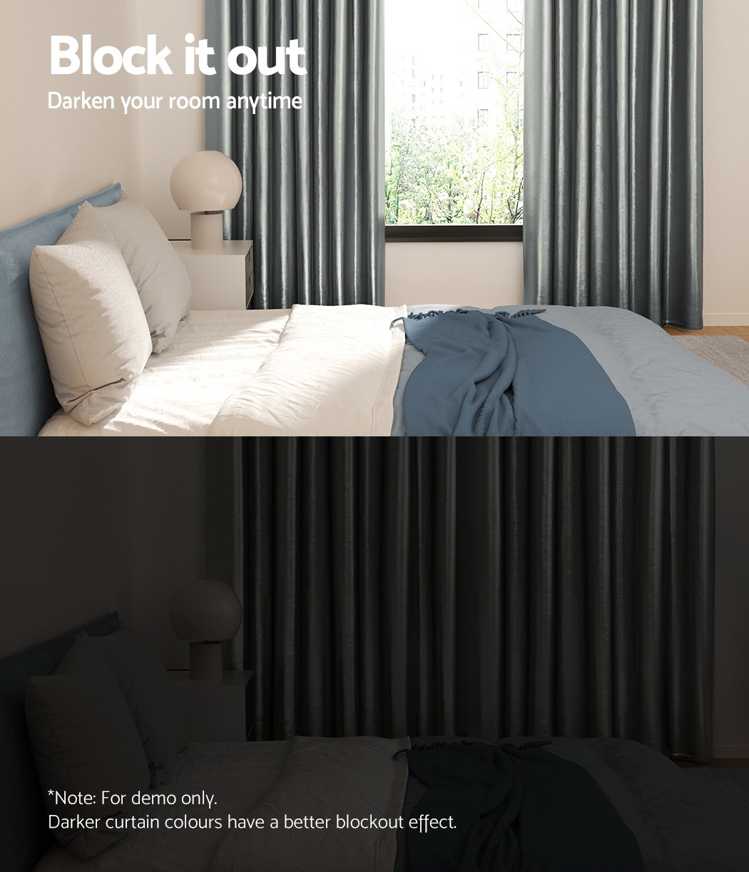 Artiss 2X Blockout Curtains Eyelet 180x213cm Grey Shine โ image 4