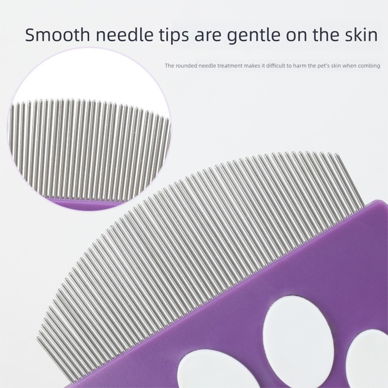 Purple Pet Grooming Comb – Fine-Toothed Flea Remover with Non-Slip Grip for Cats and Dogs — image 2