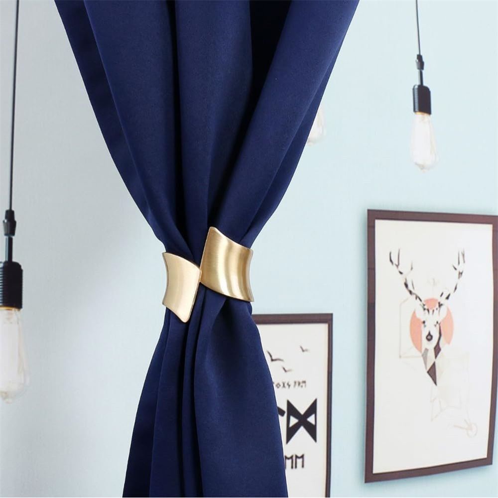 2 Pack Decorative Gold Metal Curtain Tie Backs Window Drapery Wire Drawing Spring Clip Holdbacks for Home Office — image 2