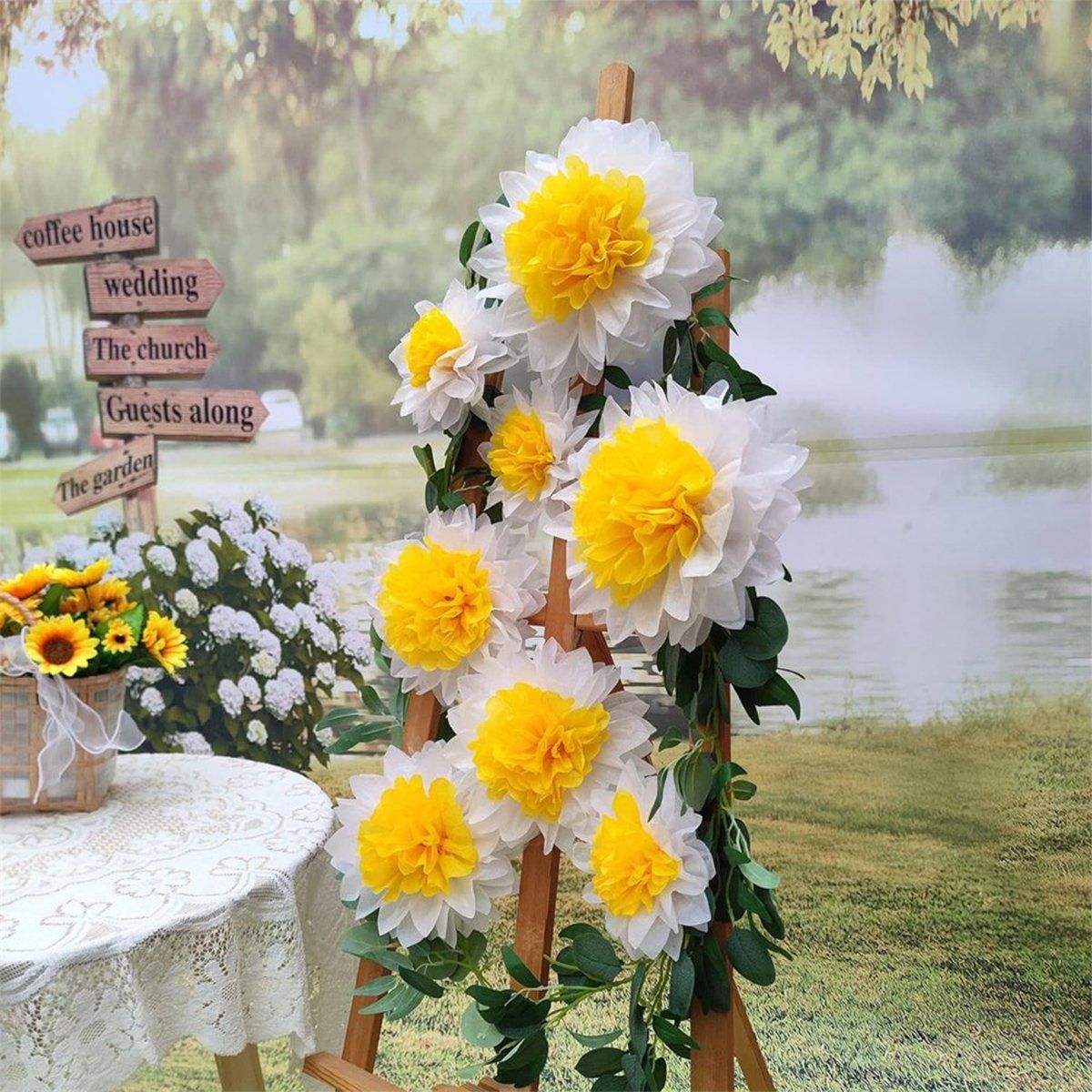 8PCS Sunflower Daisy Paper Flowers 20cm/30cm Wall Hanging Party Room Decoration — image 4