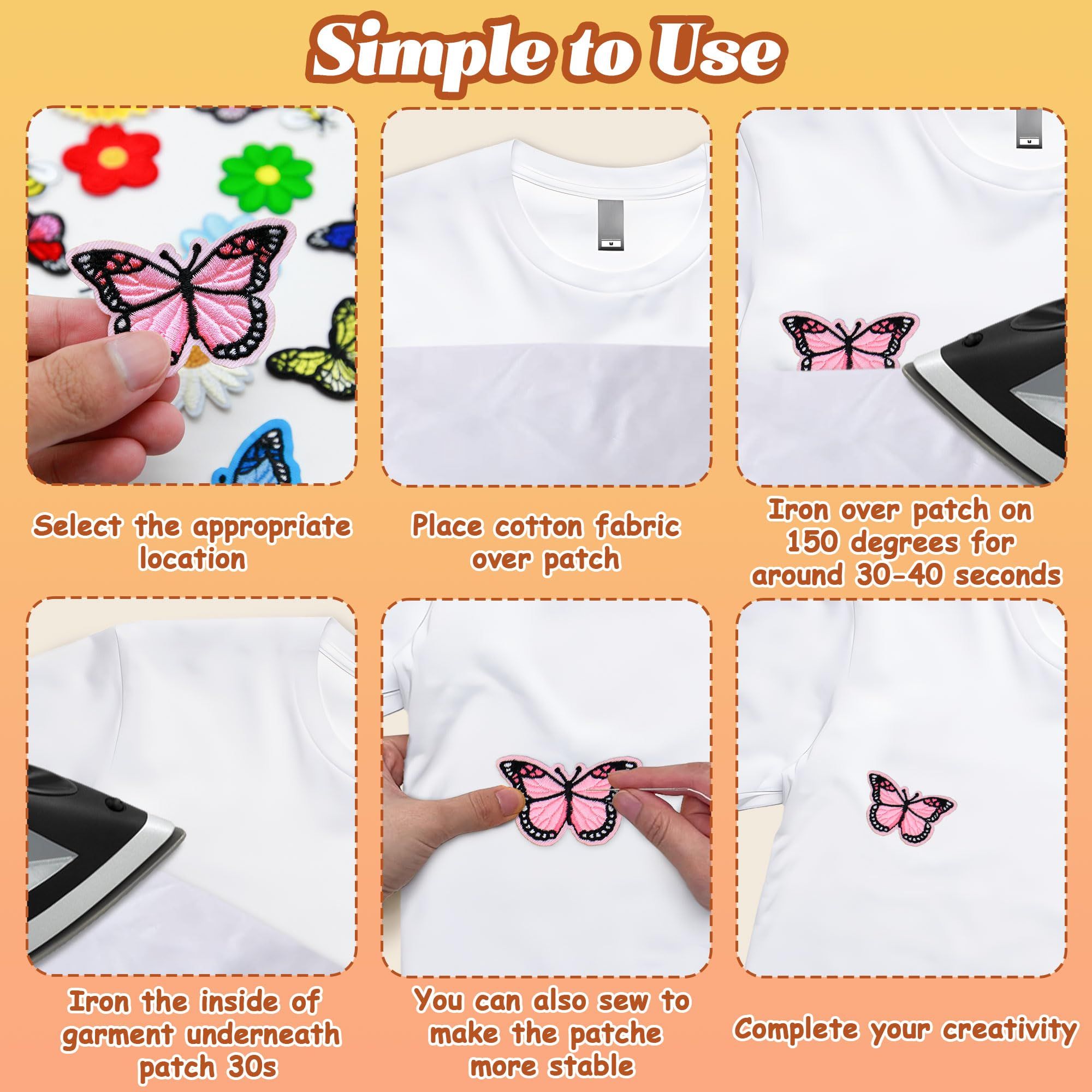 41Pcs Embroidered Flowers Butterfly Bee Iron on Patches Sunflowers Sew on Patch Cute Bumble Daisy Embroidered Applique Decoration — image 5