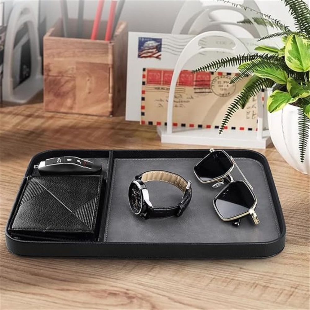 Leather tray - Men's fashionable bedside table storage - Key, watch, wallet, jewelry, watch, miscellaneous tray(grey) — image 3