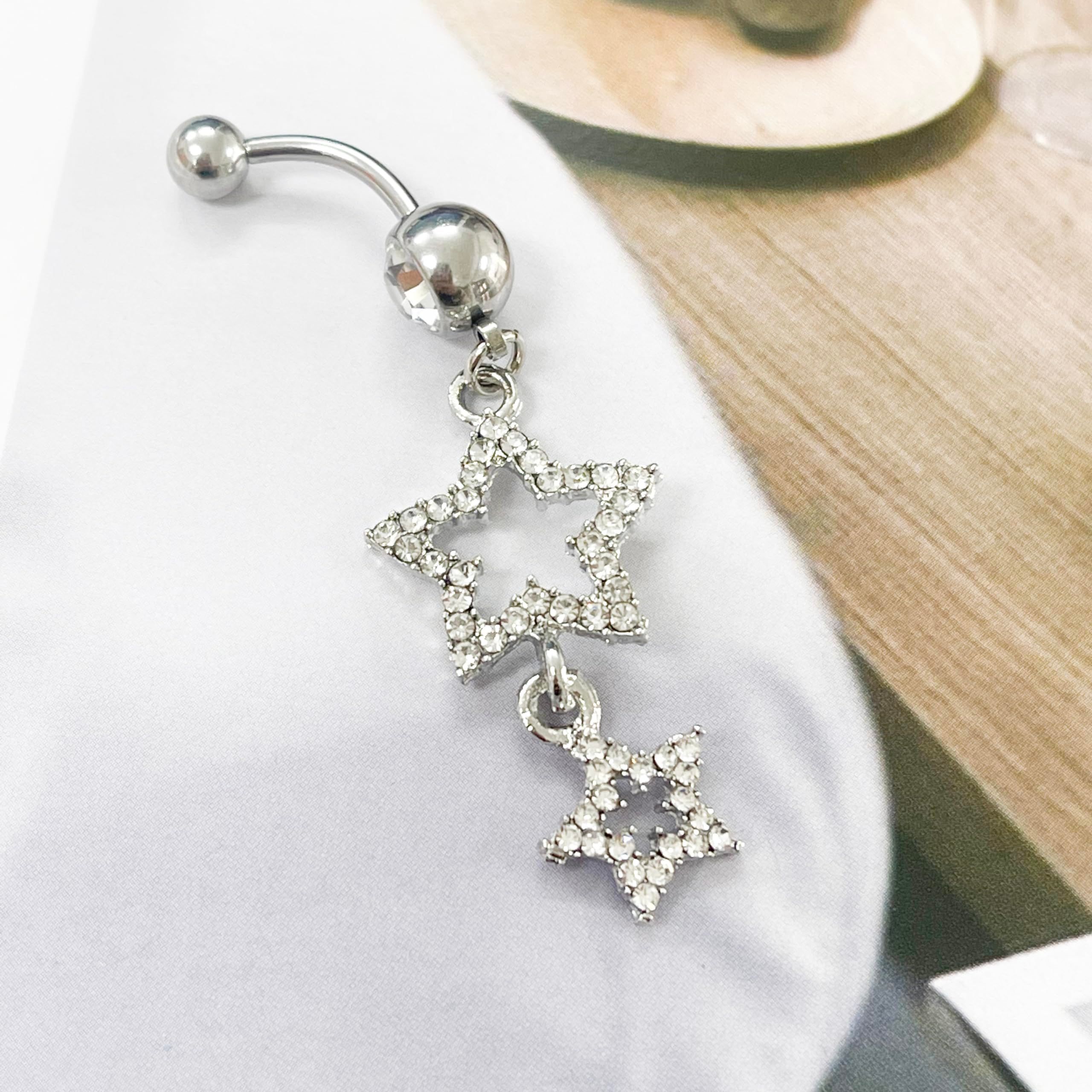 Sparkle Star Dangle Belly Button Rings for Women Surgical Steel Belly Navel Piercing Barbell Dangling Body Piercing Jewelry — image 4