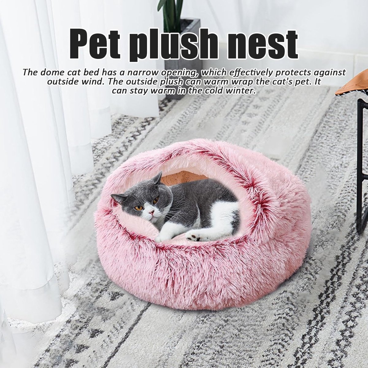 Cat Bed - Cave Cat Basket 40cm - Calming and Anti-Anxiety - For Small Dogs/Cats - Donut - Pink โ image 2