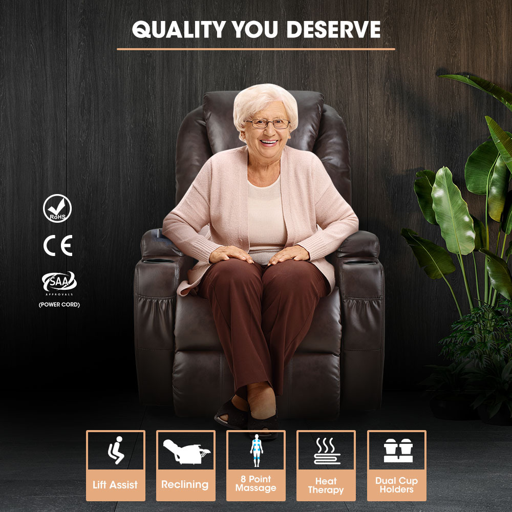 FORTIA Electric Massage Lift Recliner Chair Faux Leather 8 Point Massage Heating, Dark Crimson — image 2