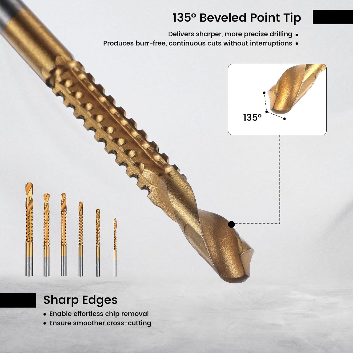 6 Pack Titanium Drill Bit Set, 3-8mm Serrated Side Cutting Drill Bit, Titanium Serrated Cutting Bits, Woodworking Tools, Hole Holesaw Tool for Plastic Metal โ image 4