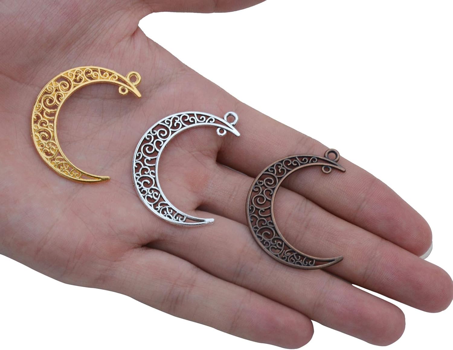 Yansanido Alloy Pack of 50 Moon Shape Gold Charms Pendants for Making Bracelet and Necklace (Moon 50pcs Gold) — image 4
