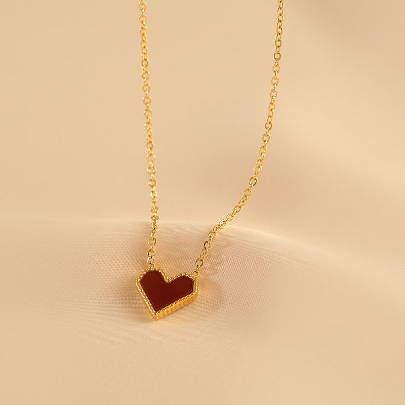 Gold Plated Heart Collarbone Chain Necklace Small Cute Necklace Red Heart Pendant Charm Necklace for Women Dainty Necklace for Women โ image 3