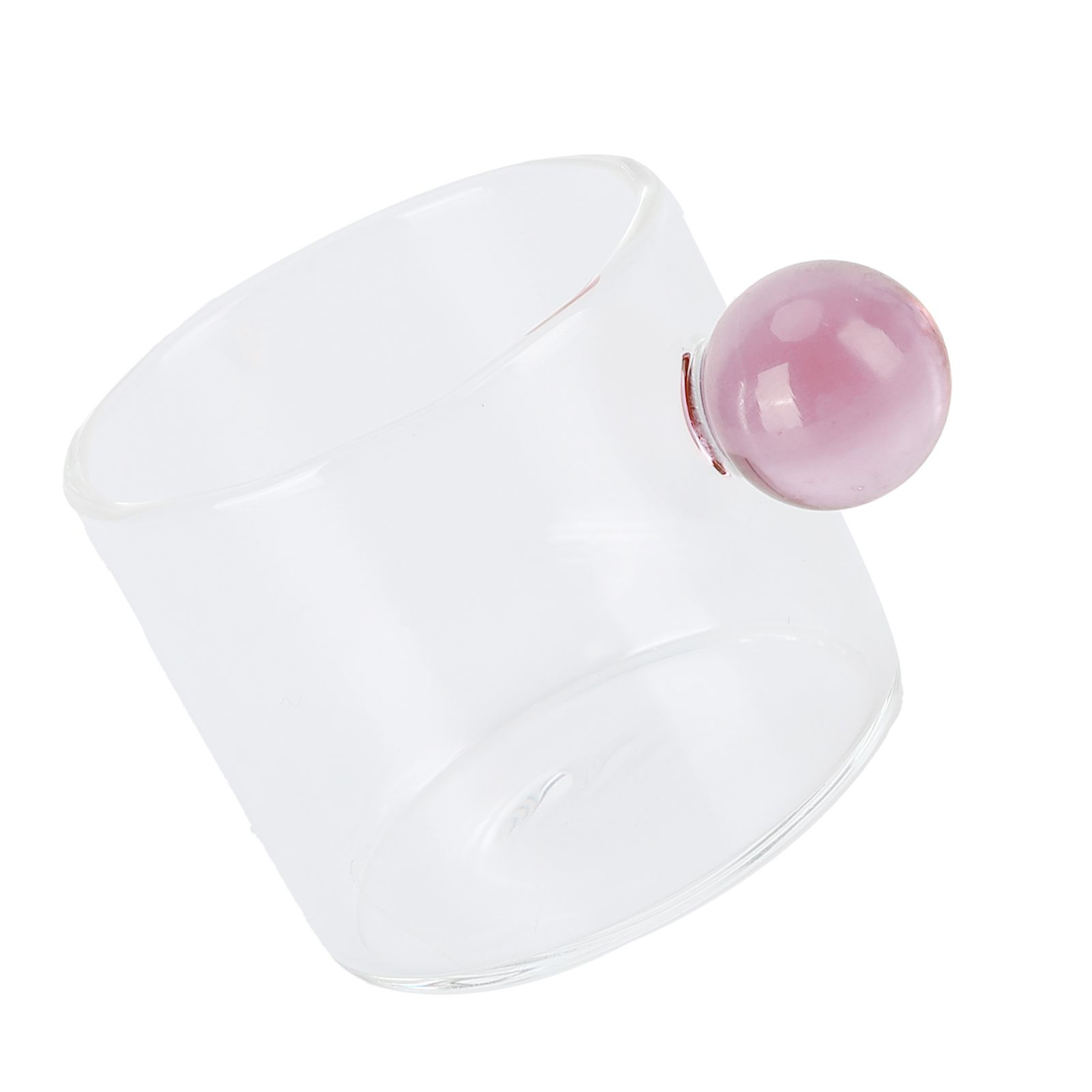Teacup Glass Mug Transparent Heat Resistant Glass Coffee Cup with Ball Handle 120mlPink Handle — image 4