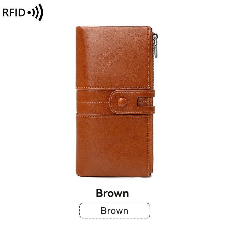 women's leather wallet, anti-skimming wallet, retro style wallet, Korean fashion wallet, long wallet for women, ladies accessory, RFID blocking wallet, genuine — image 6