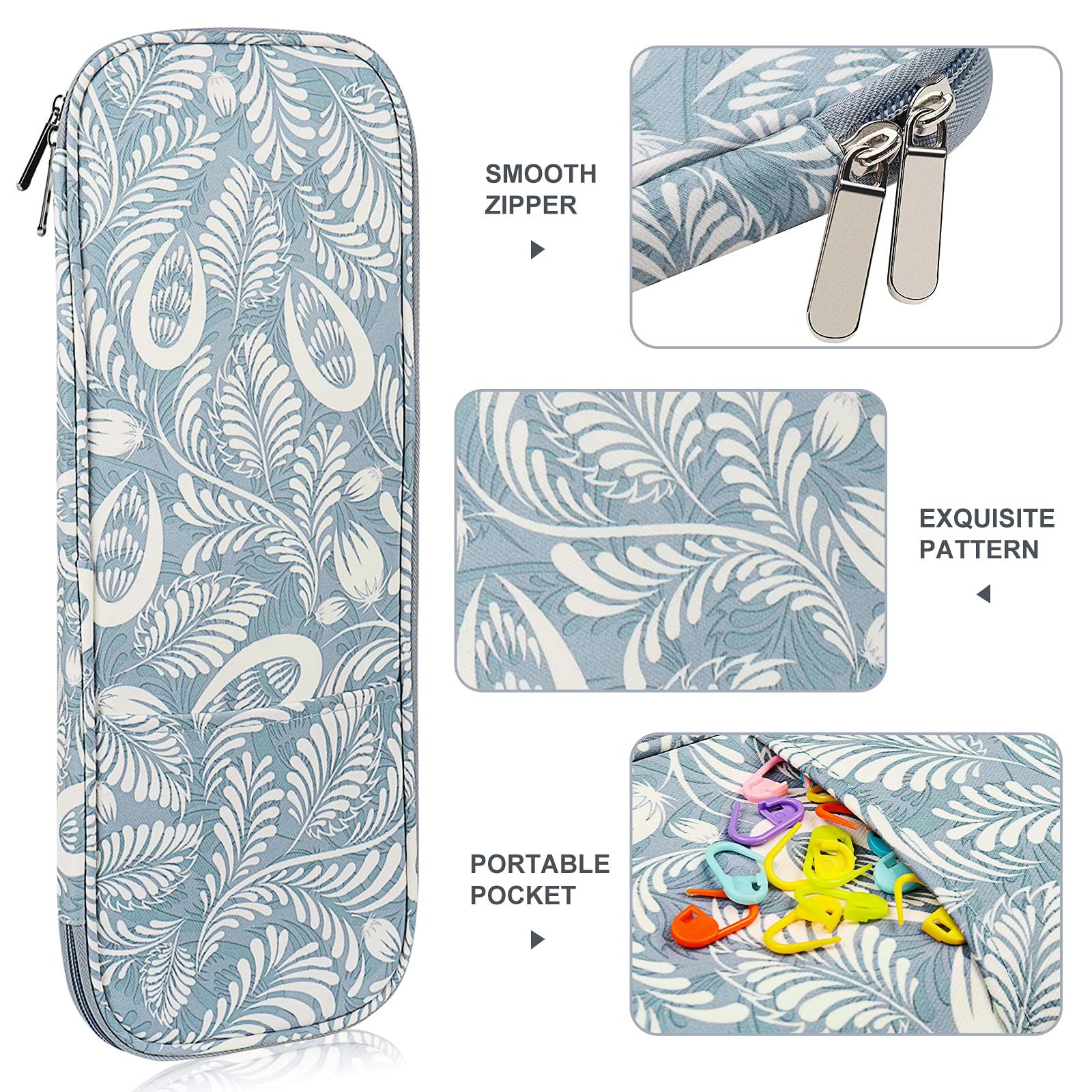 Knitting Needle Case Travel Organizer Storage Zipper Bag for Straight Knitting Needles (Up to 14''),Supplies Accessories, Blue — image 2