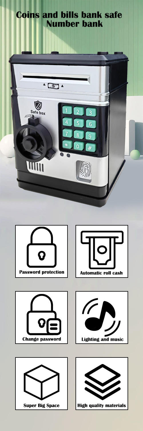 Electronic Piggy Bank Safe Box for Kids - Automatic Bill & Coin Bank with Password Protection, Music & Lights(black) โ image 6