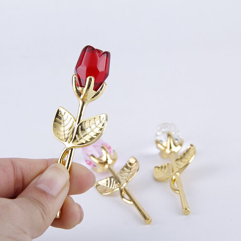 Glass Rose Mini Crystal Flower Artificial Flowers Wedding Party Gift Room Ornament Office Desktop Feng Shui Decoration (3pcs) — image 3