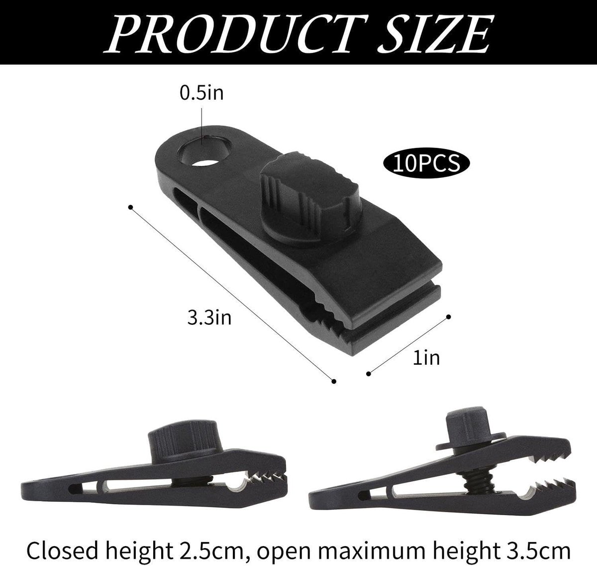10 pieces - 2.6*8.3*3 cm - tent clips - tarp clips - clips for outdoor awnings - clips for sun sails - clips for tent tarpaulins - awning accessories - black — image 6