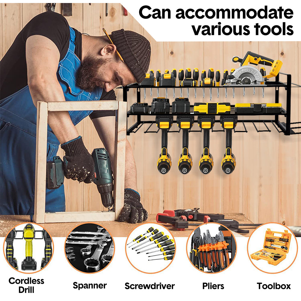Power Tool Organizer Wall Mount 7 Drill Holder 3 Layer Heavy Duty Metal for Drill Plier Hammer Rack Suitable for Workshop Garage โ image 5