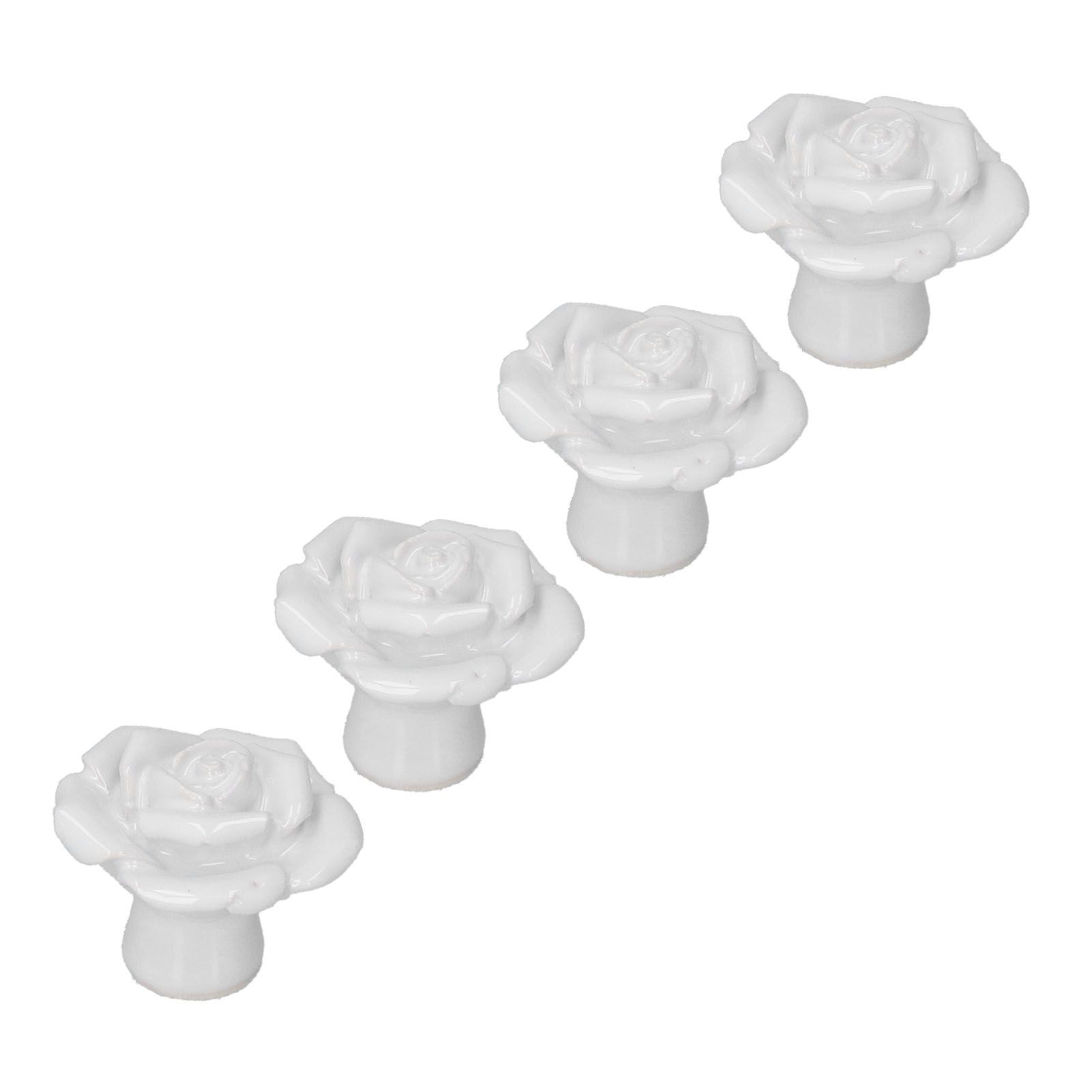 4 Set Rose Shaped Handle Modern Ceramic Cabinet Knob for Home Living Room BedroomWhite — image 4