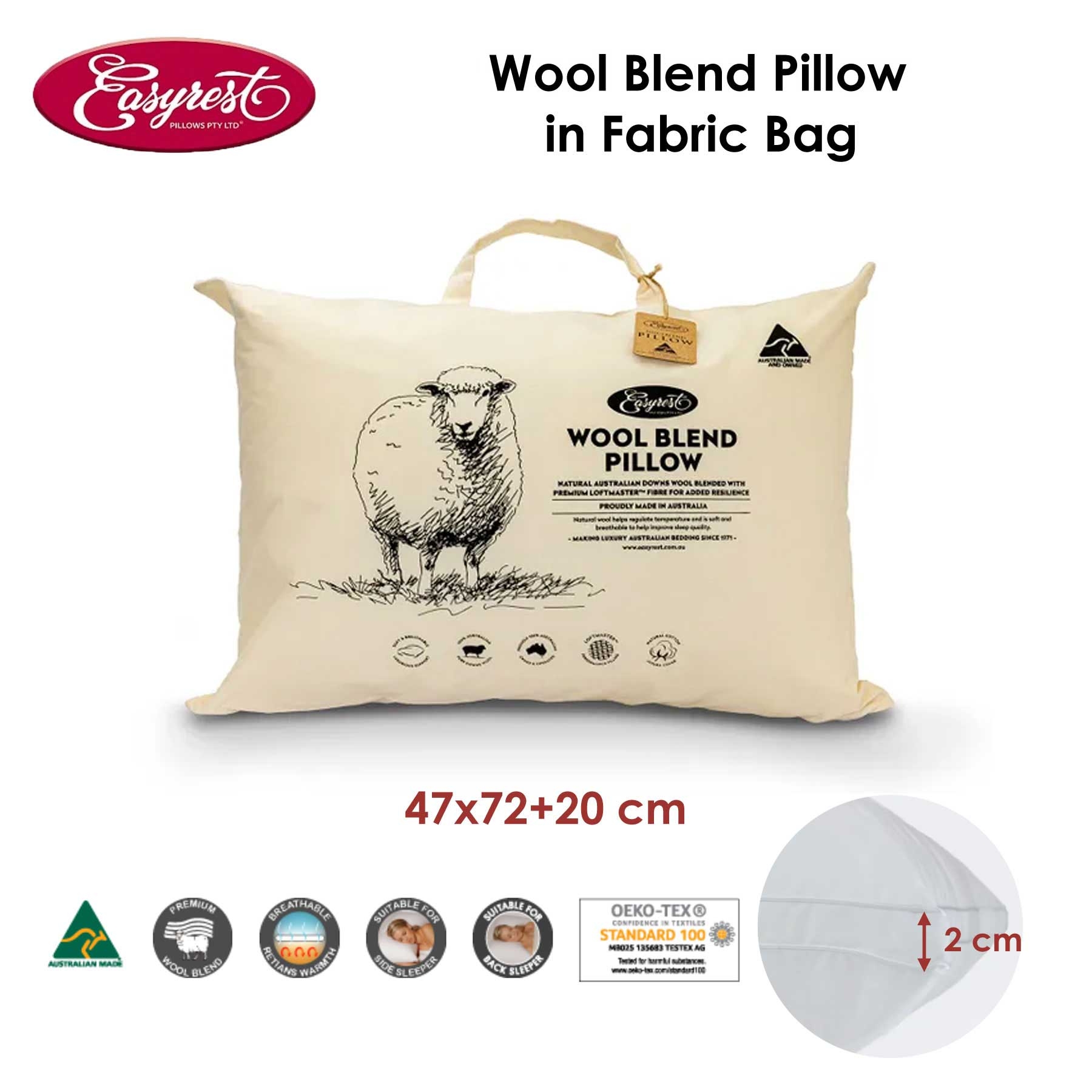 Easyrest Wool Blend Standard Pillow in Fabric Bag 47 × 72 + 20 cm — image 2