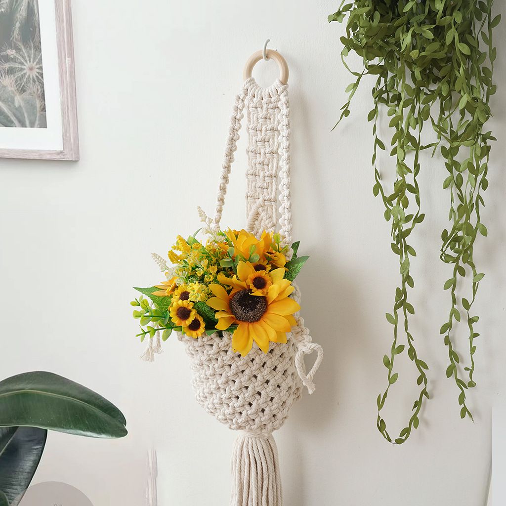 Modern Minimalist Bohemian Style Hanging Planters Plant Net Pocket Hand Woven Hanging Basket Holder Tapestry Flower Basket with Exquisite Tassel Indoor Balcony — image 2