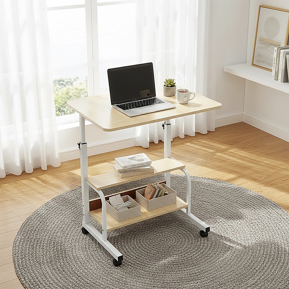 Height Adjustable Rolling Overbed Table 60cm Mobile Computer Desk — image 2
