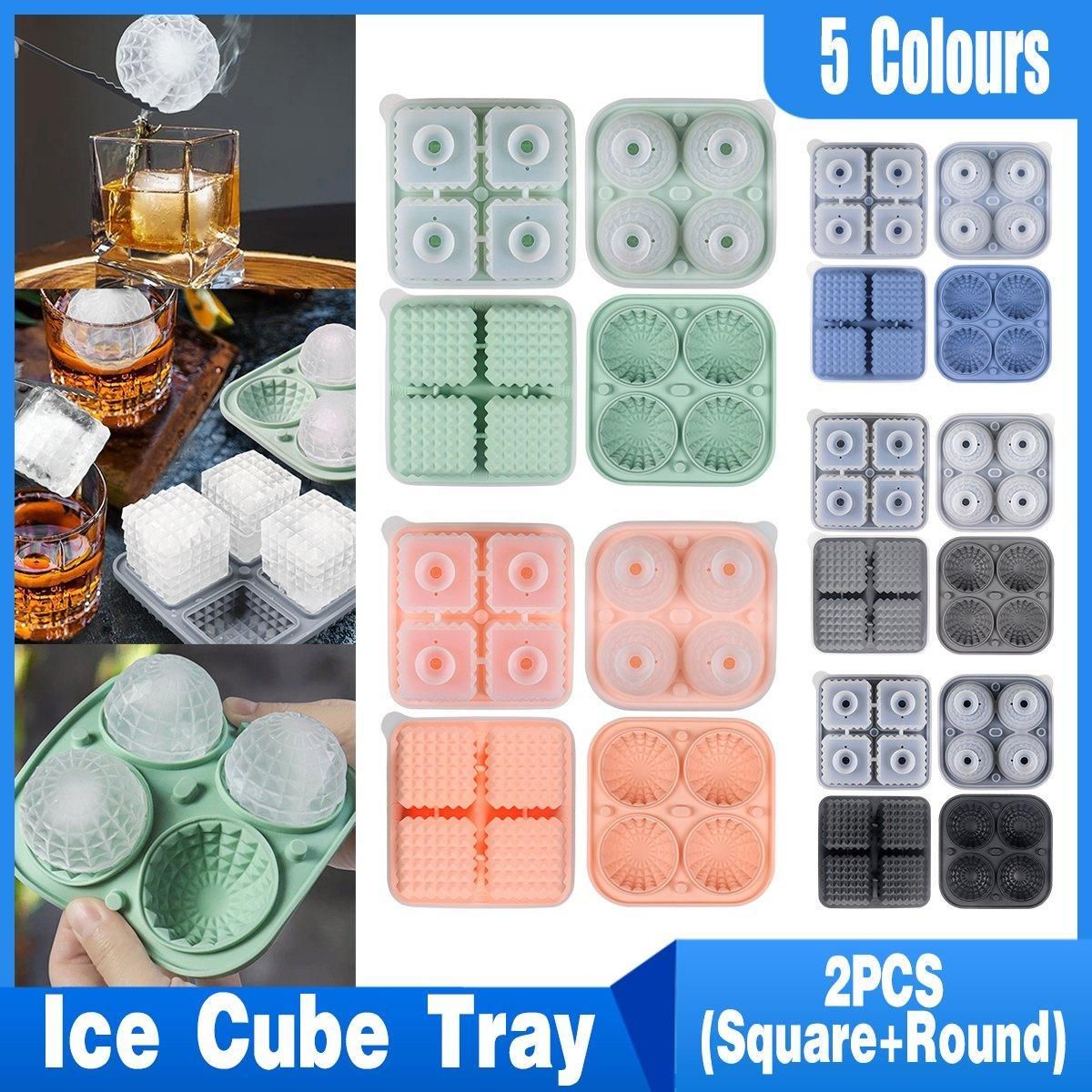 2PCS Silicone Ice Cube Tray Round and Square Ice Ball Maker for Whiskey Cocktails - Grey โ image 2