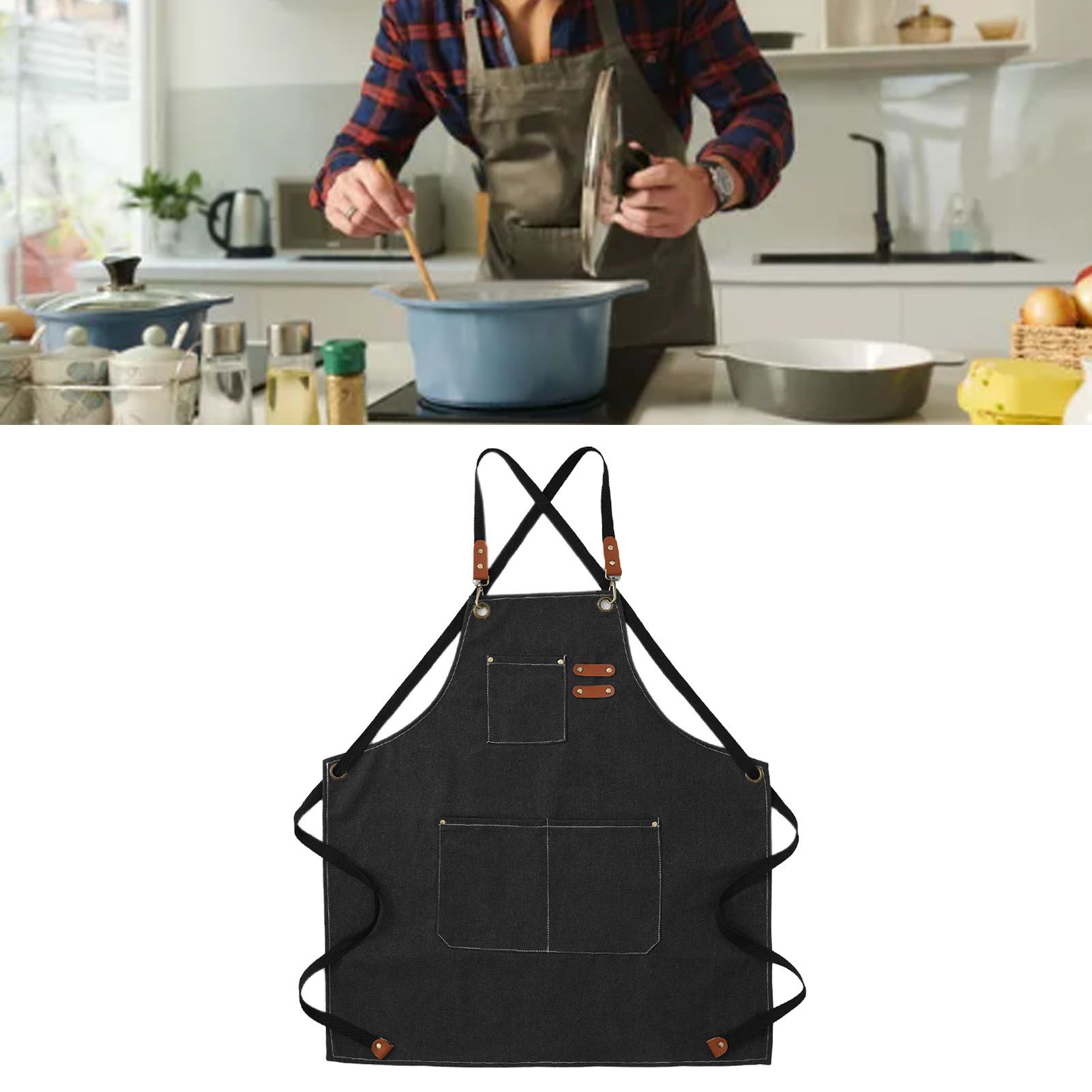 Artist Aprons Cotton Canvas Detachable Shoulder Straps Soft Comfortable Double Stitched Pockets Gardening Apron Black โ image 6