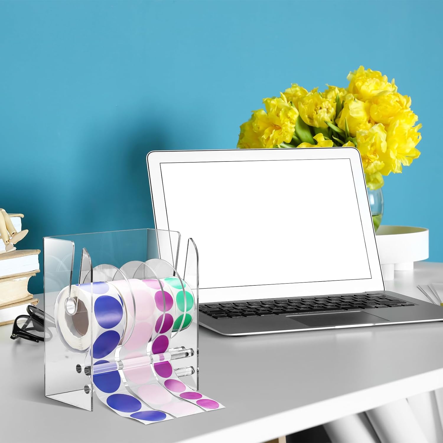 Adjustable Label Dispenser with 4 Rolls Transparent Design — image 6