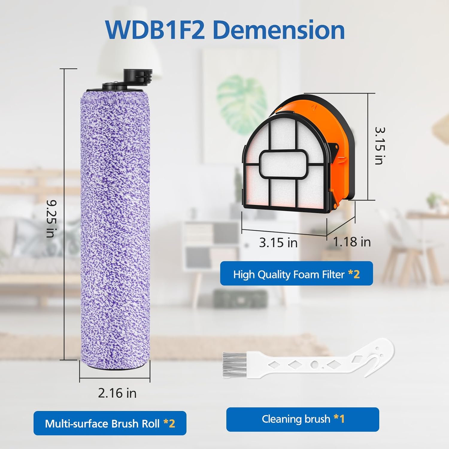 WDB1F2 Replacement Brushroll & Filter Bundle Compatible with Shark Hydrovac WD101 WD201 WD100 WD200 AW201 WD200C WD201C WD101C HydroVac XL 3-in-1 Vacuum — image 4