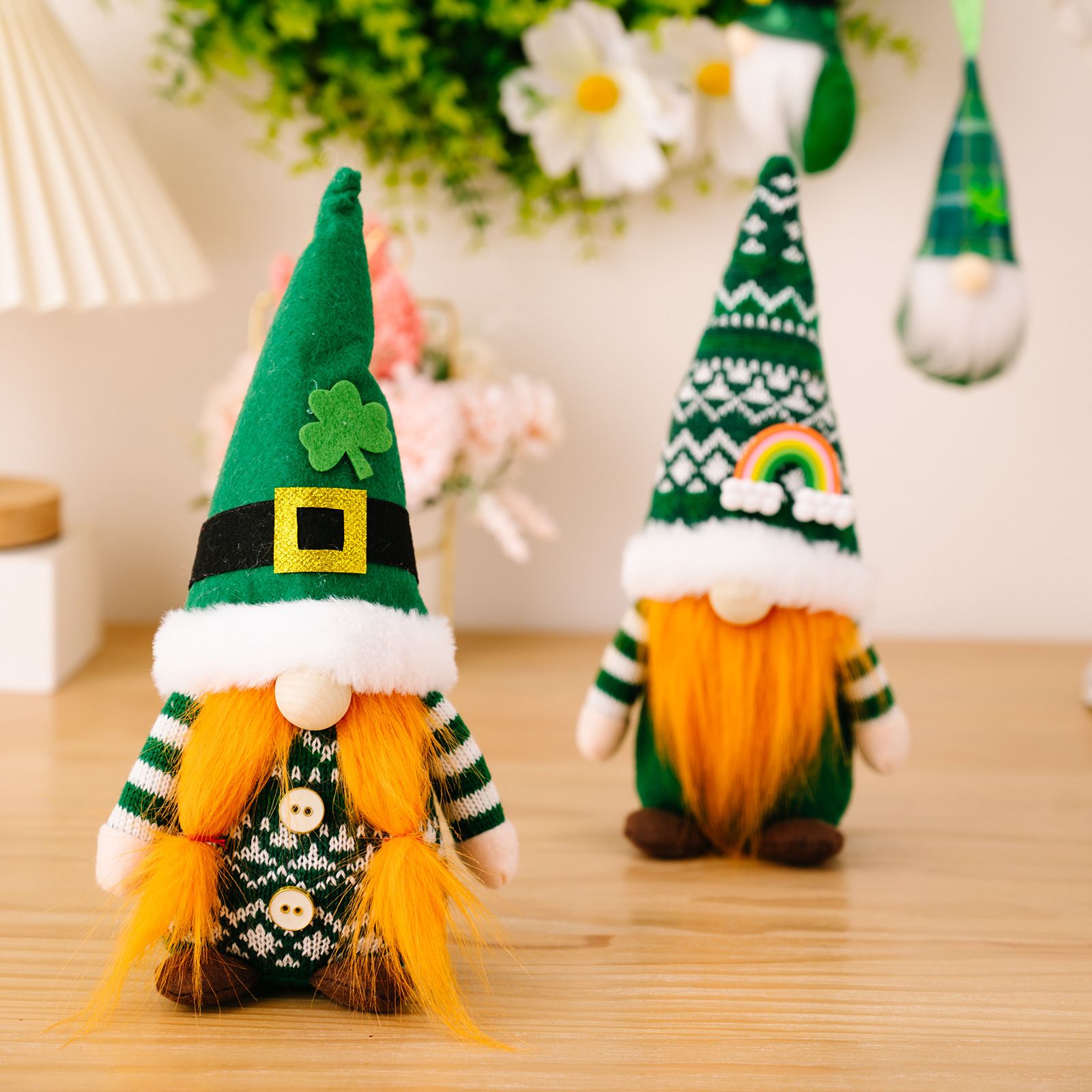 Set of 2,Green Hat with Clover,Faceless Elderly Irish Festival Lucky Clover Hanging Ornament, Day Decorations — image 3