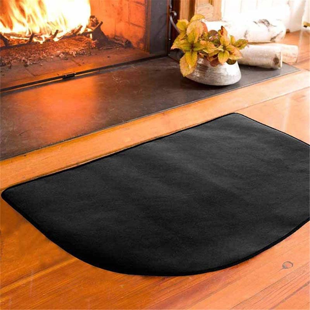 Fireproof Fireplace Mat & Hearth Rug 19.7*39.4Inch Half Round Hearth Stove Rug Protects Floors, Decks and Patios from Sparks Embers, Black — image 5
