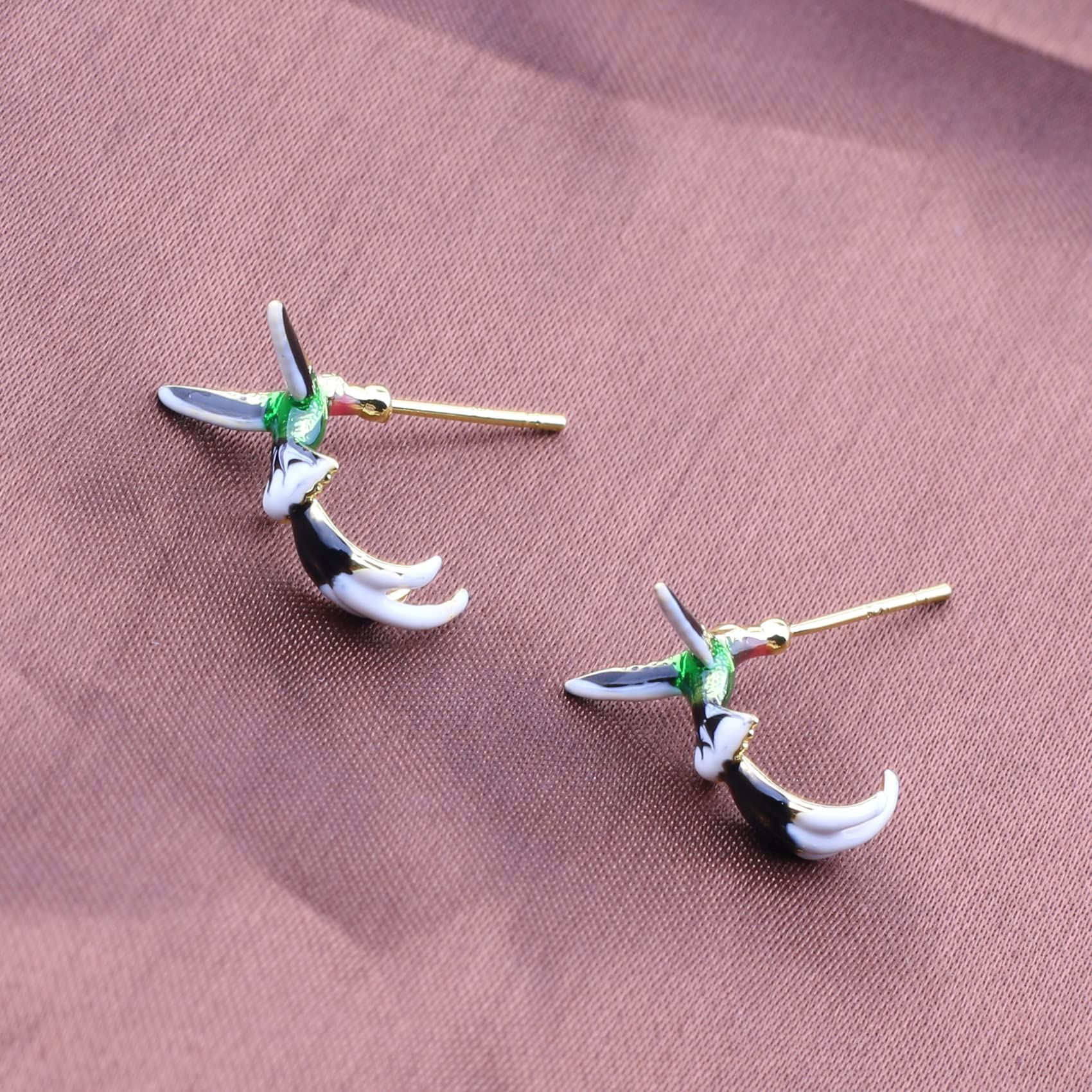 Elegant Hummingbird Earrings for Women, Cute Hummingbird Earrings, Flying Hummingbird Oil Painting Swinging Earrings — image 4